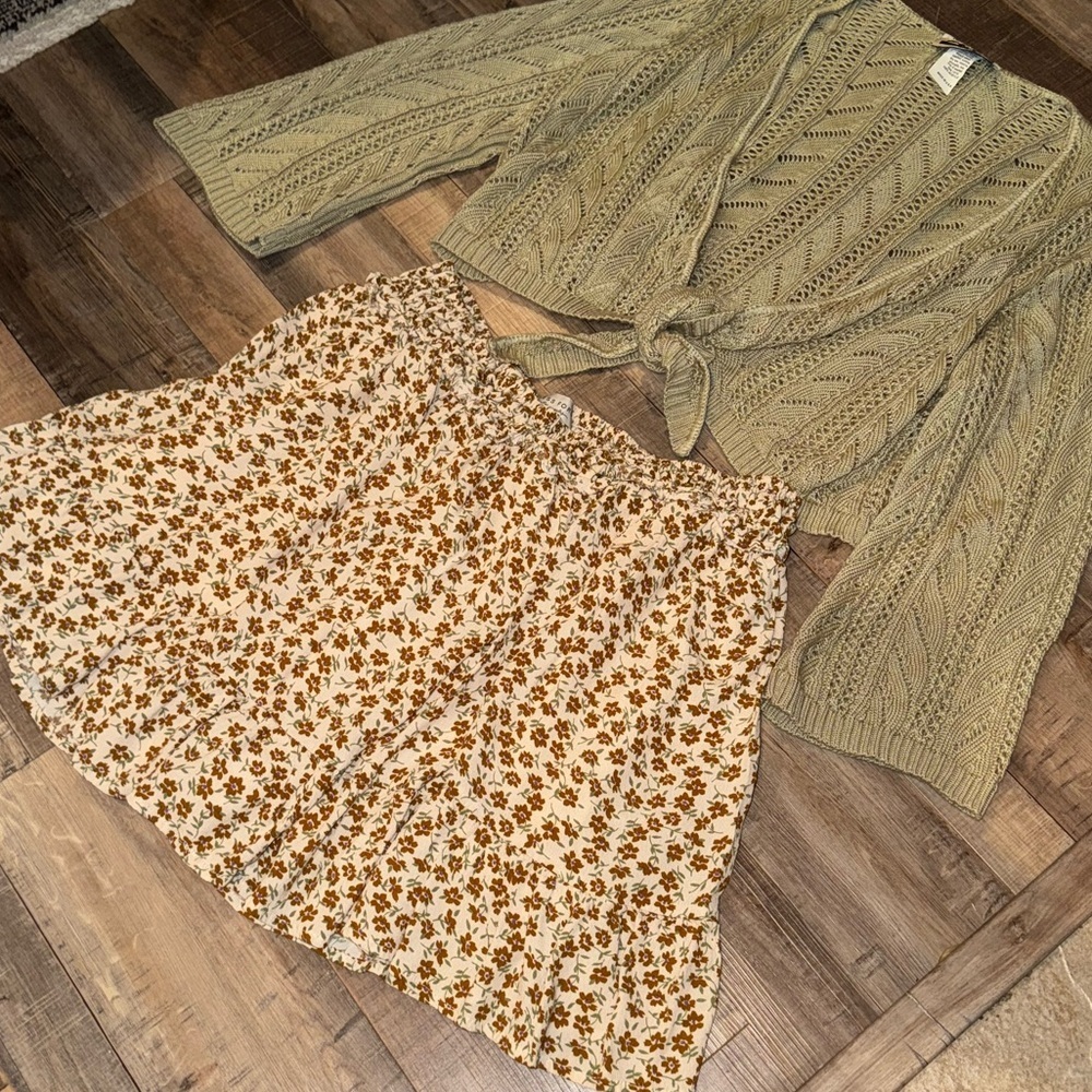 Dress Forum Brown Tan Floral Print Smocked Waist 90s Mini Skirt Size XL Used